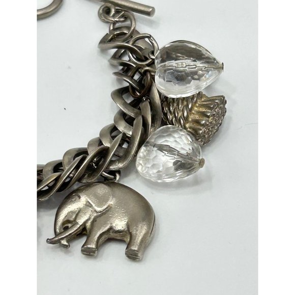 Vintage Loaded Charm Bracelet Lucite Beads Elephants Flat Links Figural Bracelet - Picture 4 of 8